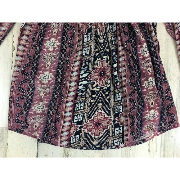 Lucky Brand Boho Print Blouse Blue Maroon Womens Sz S - Picture 4 of 12